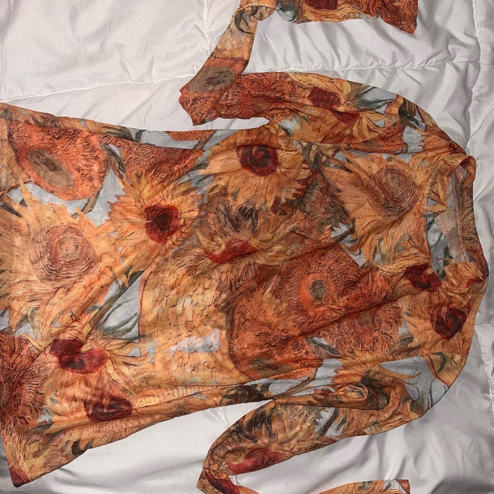 SHEIN Floral Long Sleeve Top - Orange and Brown